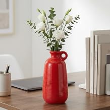 Sunddo Red Ceramic Vase - 10 Inch Modern Flower Vase for Home Decor, Decorative Vase with Handle, Red Decor for Entryway, Bedroom, Office, Centerpiece Table Decorations