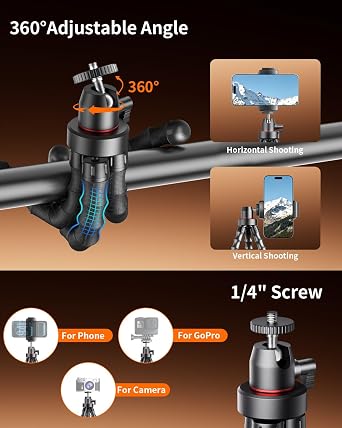 Vlogging Kit for iPhone/Android, 9 Flexible Tripod for iPhone with Light, Wireless Remote & Microphone, Adjustable Content Creator YouTube Starter Kit for Tiktok/Influencer/Recording/Live Streaming
