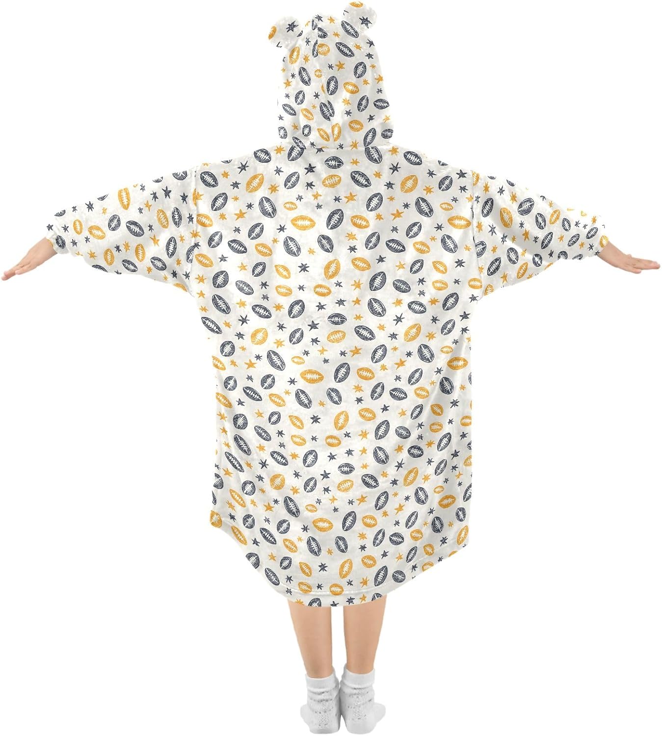 Simple Cartoon Rugby Pattern Wearable Blankets for Kids, Soft Warm Cozy Blanket Hoodie for Boys Girls with Pocket