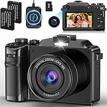 4K Digital Camera, 64MP Autofocus Photo Camera, 18X Compact Photo Camera 3'' Vlogging Camera with 32G Card Battery Charger Reader and 2 Batteries for Beginners