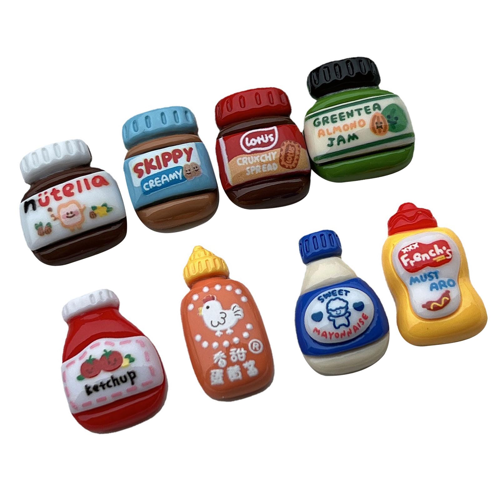 MALSSE Of 8 Cartoon Sauce Bottle Fridge Stickers with Strong Adhesive Hold for Kitchen Use Resins Refrigerator Sticekrs Fridge Stickers Set