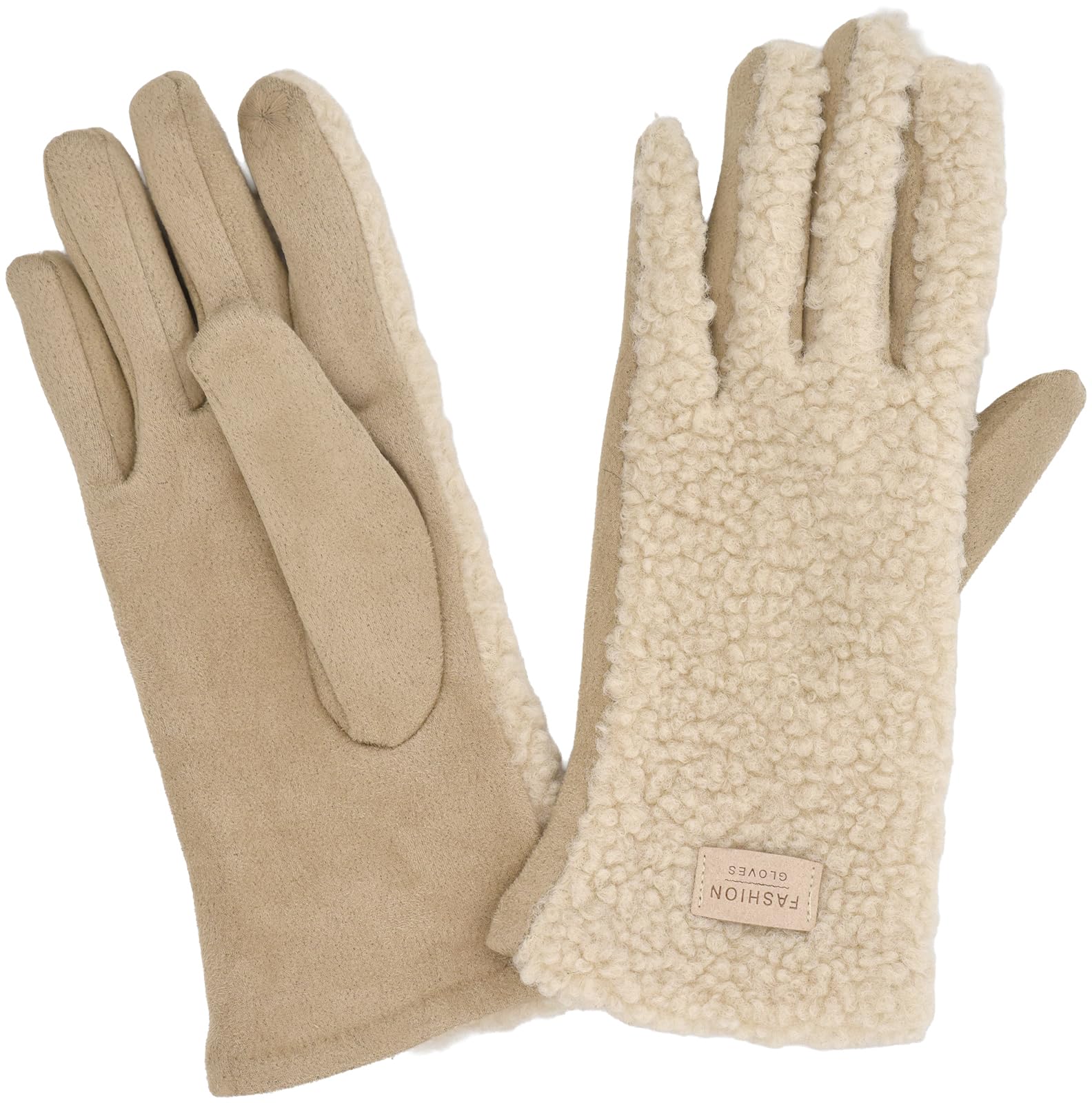 styleBREAKER Damen Touchscreen Handschuhe mit Teddyplüsch | Weiche warme Winter Fingerhandschuhe | Kuscheliger Smartphone Handschuh in vielen Farben