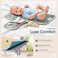 Vista 4 de J&Joo Portable Diaper Changing Pad - Ultra Soft, Extra Padded, Waterproof Baby Changer Travel Essential, EZ Access Mesh Pockets, Gift for Baby