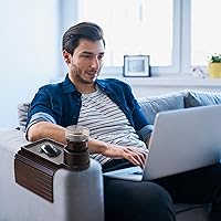 Vista 5 de Bandeja Portavasos para Sofá - Mesa de Brazo de Sofá 3 en 1 con Soporte Giratorio de 360° para Teléfono, Bandeja de Brazo de Sofá Plegable para Mesa