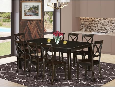 HomeStock Lakefront Luxury 9 Piece Set Includes a Rectangle Dining Room Table with Pedestal and 8 Wood Seat Chairs, 72 "x 42 "x 30 "