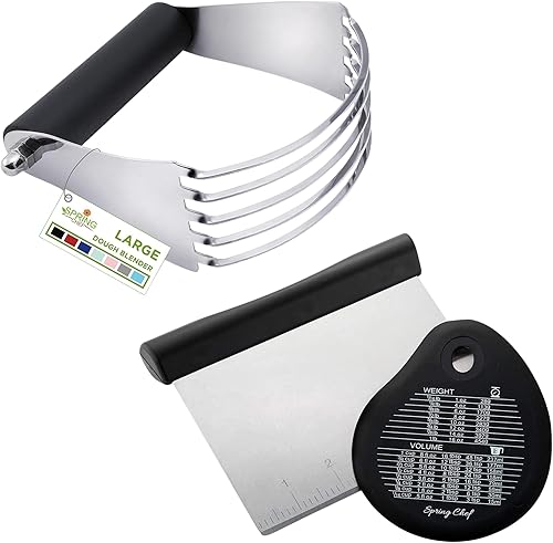 Spring Chef Batidora de masa grande profesional y raspador de banco de acero inoxidable con raspador de tazón de bono - Paquete de 2 productos -