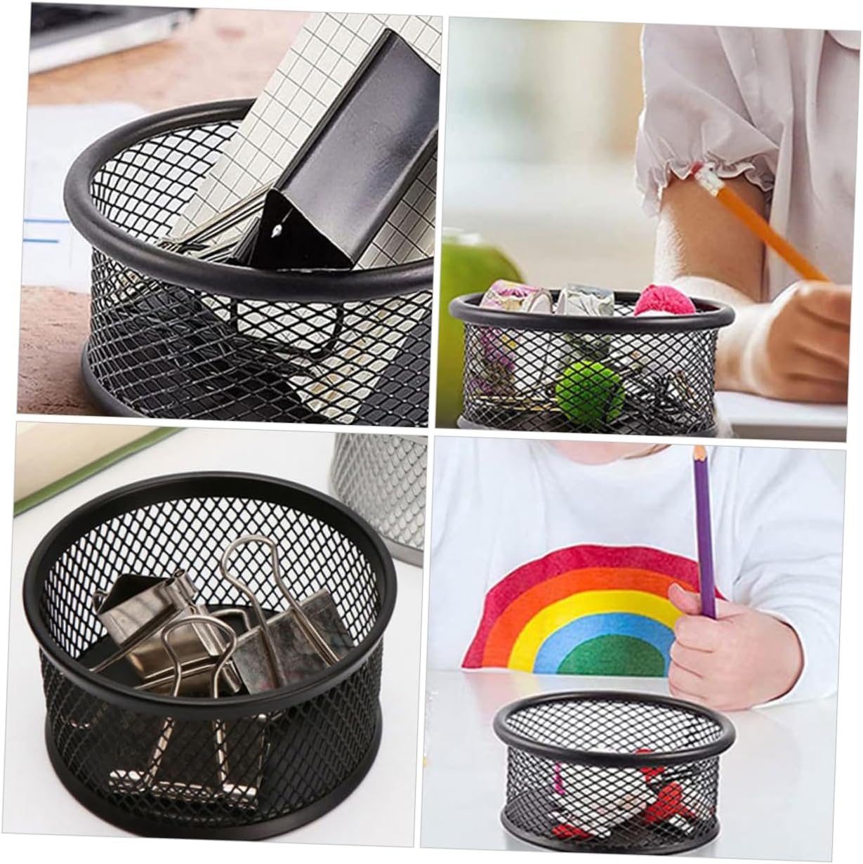 Zerodeko 3Pcs Black Iron Mesh Paper Clip Holder Dispenser for Office Desk