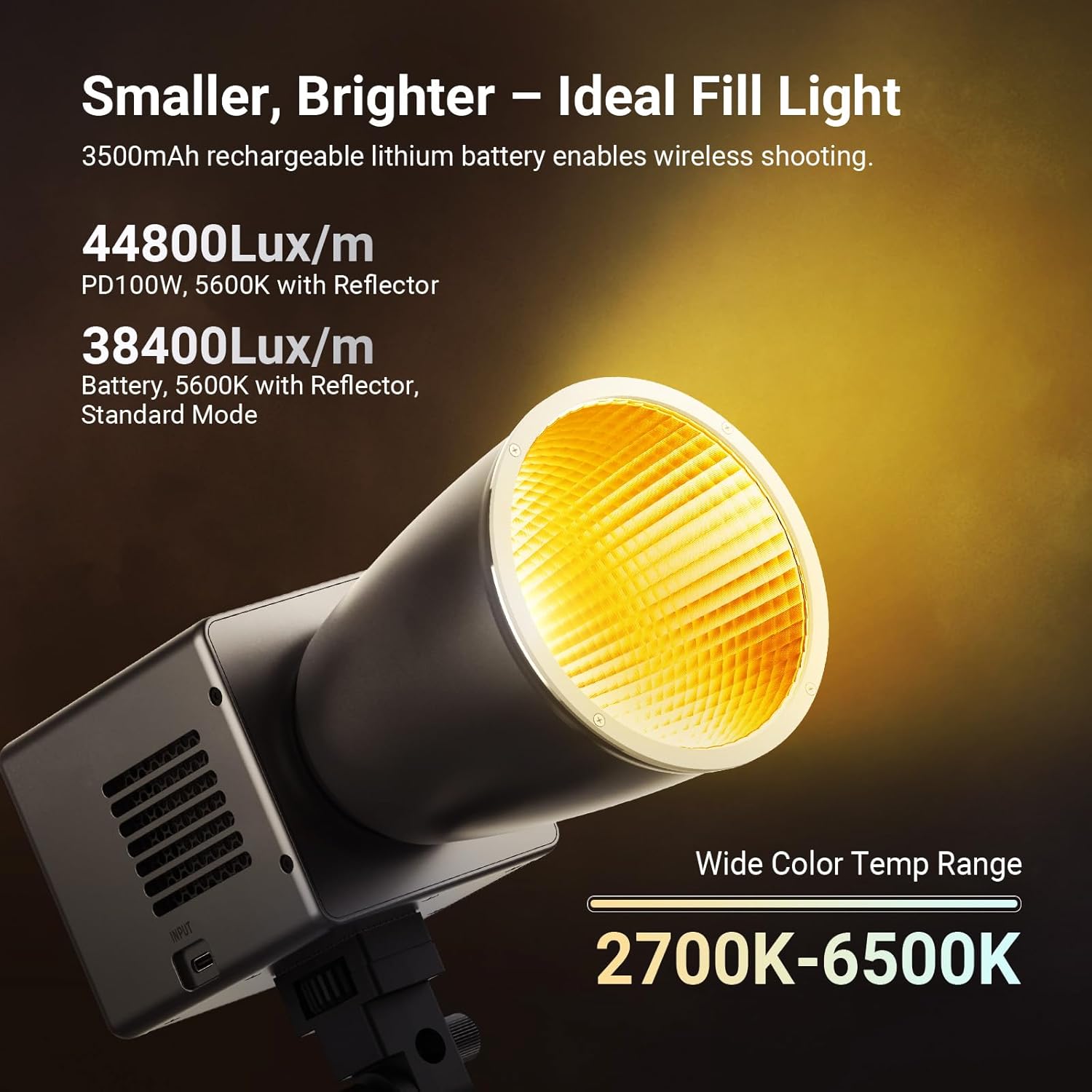 NEEWER 60W Mini LED Video Light with 50Wh Battery/100W PD Fast Charging, APP/2.4G Control/NFC, Bi Color Dimmable COB Studio Continuous Output Lighting 44,800 lux/1m 2700-6500K CRI97+ 12 Scenes, HB60B