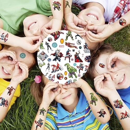 Miniatura 4 de 8 hojas de tatuajes temporales de superhéroes para niños, tatuajes de superhéroes para niños y niñas, suministros de decoración de fiesta de