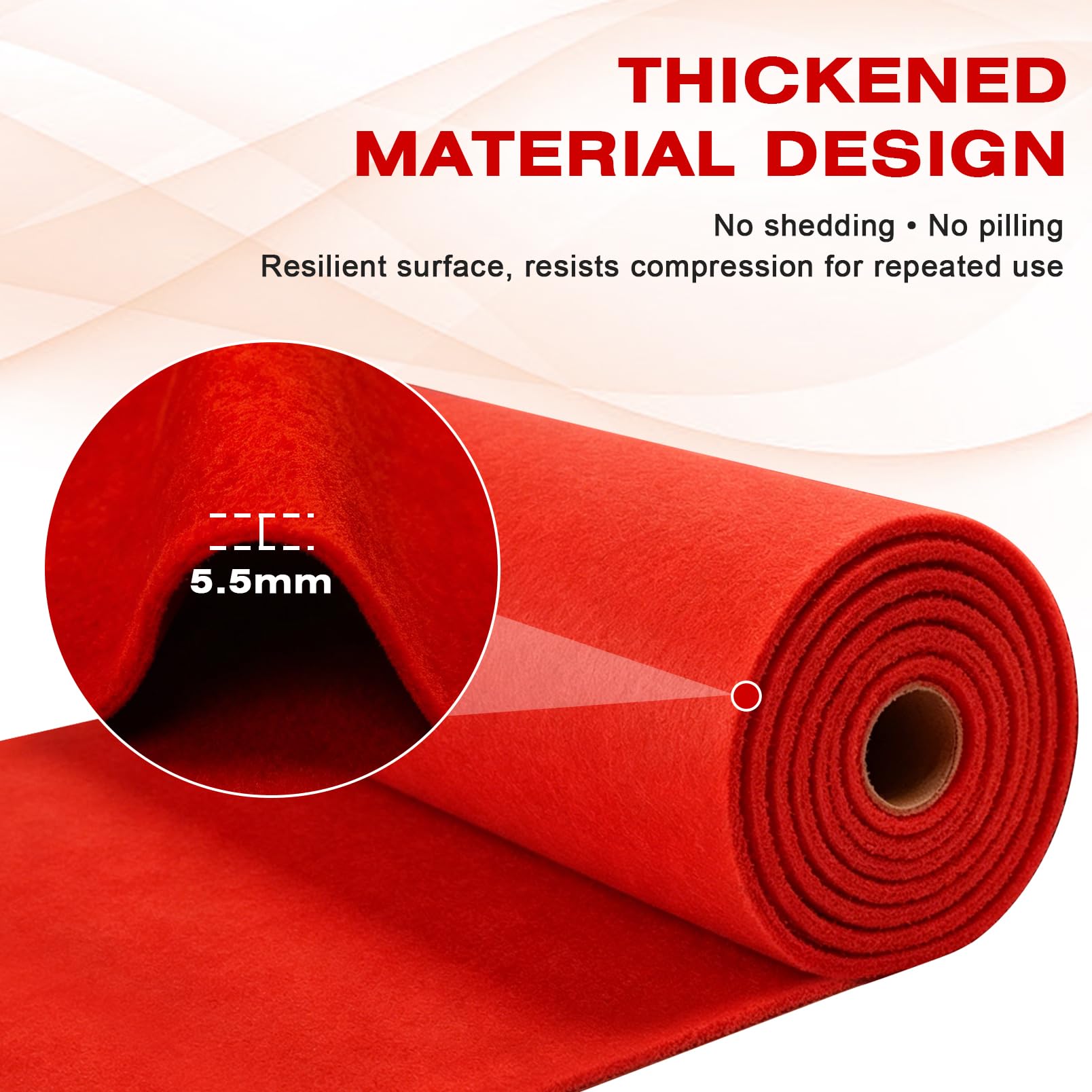 Roter Teppich 1 x 10 m, Teppichläufer mit 5,5 mm Stärke, Wiederverwendbarer | Eventteppich aus Polyester, Zuschneidbar, Für Hochzeit, Party, Gala, Empfang, Innen- und Außenbereich