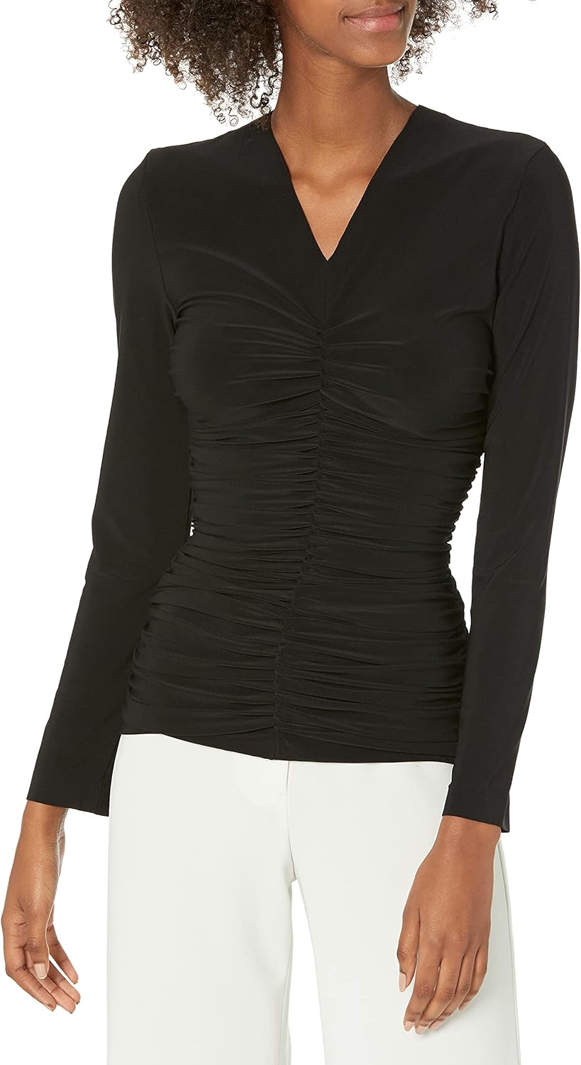 Norma Kamali Women's Long Sleeve V Neck Slinky Top