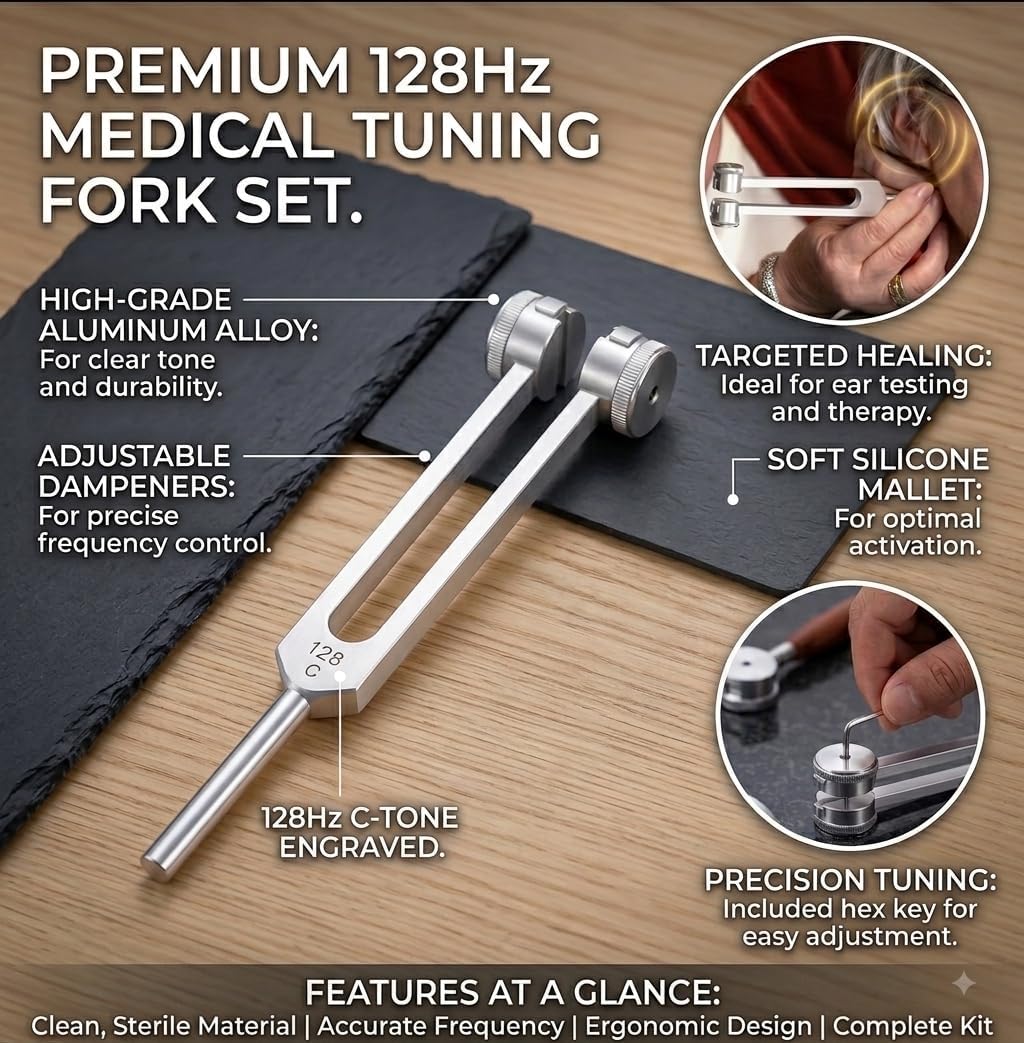 128 Hz aluminum alloy medical tuning fork, professional tuning fork for sensory assessment and vibration testing, tool for medical personnel, therapists, and specialists