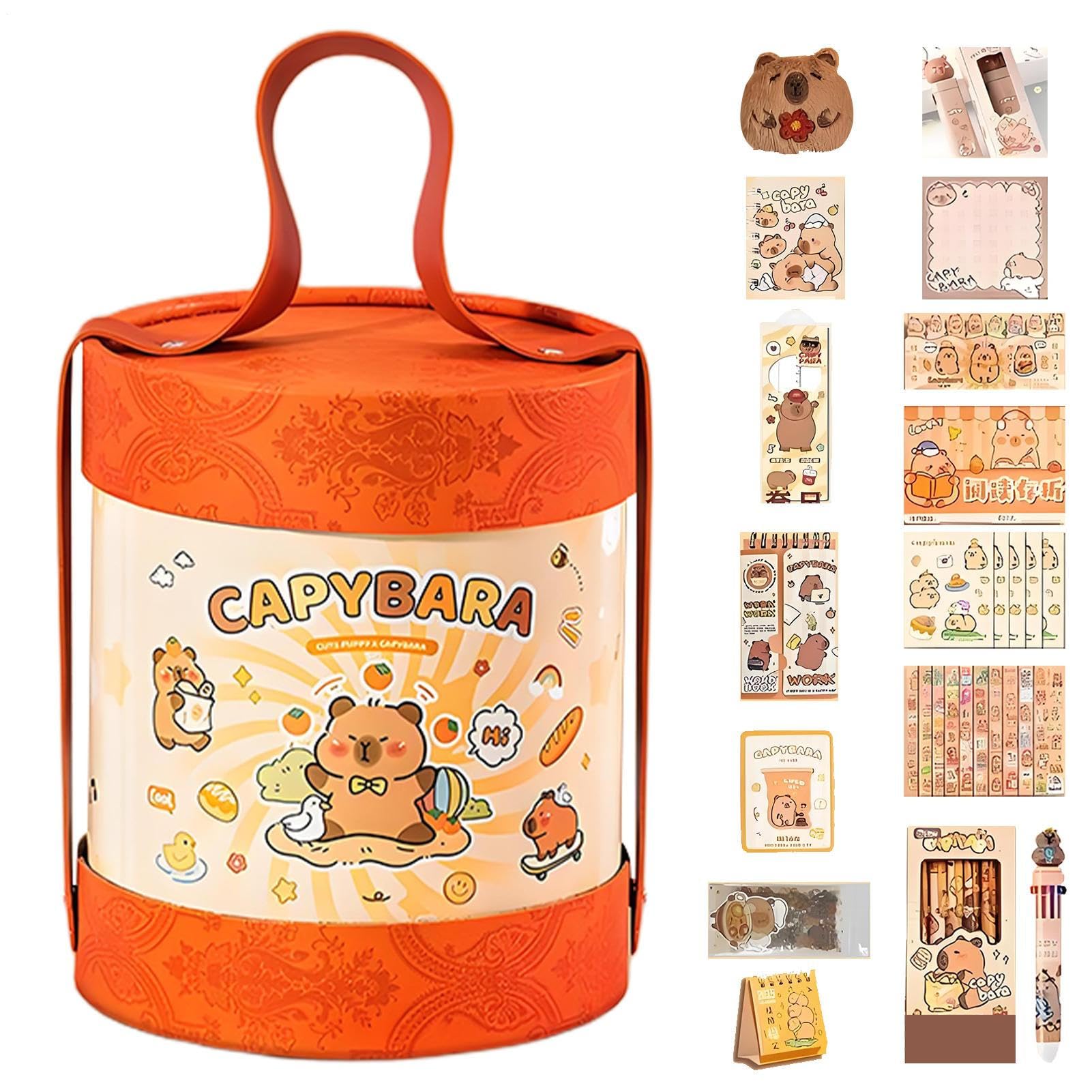 Kit De Papeterie Capy-bara, Capy-bara Ensemble De Papeterie, Trousse De Cadeau Capybra, Inclut Ruban Correcteur, Stickers, Stylo, Bloc-Notes, Pendentif Et Peluche Décorative, Orange
