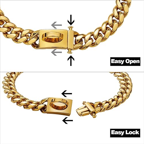 Miniatura 4 de Collar de perro personalizado chapado en oro de 18 quilates para perros pequeños, medianos y grandes, collar de acero inoxidable con eslabones