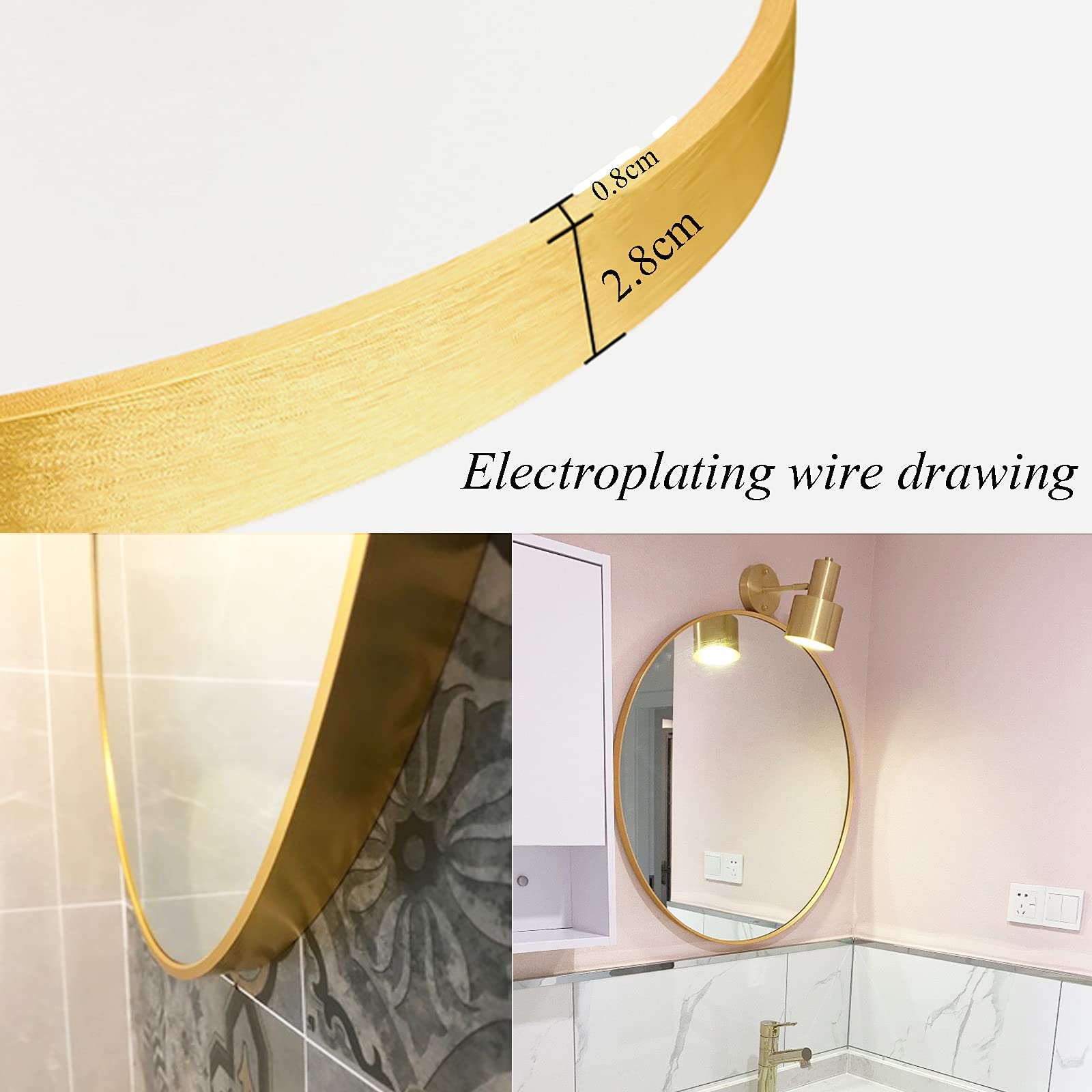 Okrągłe aluminiowe lustro 40 cm – montowane na ścianie lustro łazienkowe, małe dekoracyjne lustro do wystroju domu, stylowa sztuka ścienna, niezbędne akcesorium łazienkowe