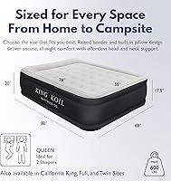Vista 2 de King Koil Colchón de aire de lujo Queen con bomba de aire integrada, almohada premium inflable Airbed para invitados, camping y hogar