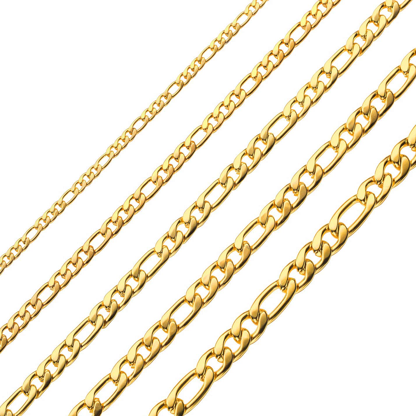 18k Real Gold Plated Figaro Chains Necklace 4MM 8.5MM Stainless Steel Figaro Link Chains for Men Women 16 Inches 30 Inches