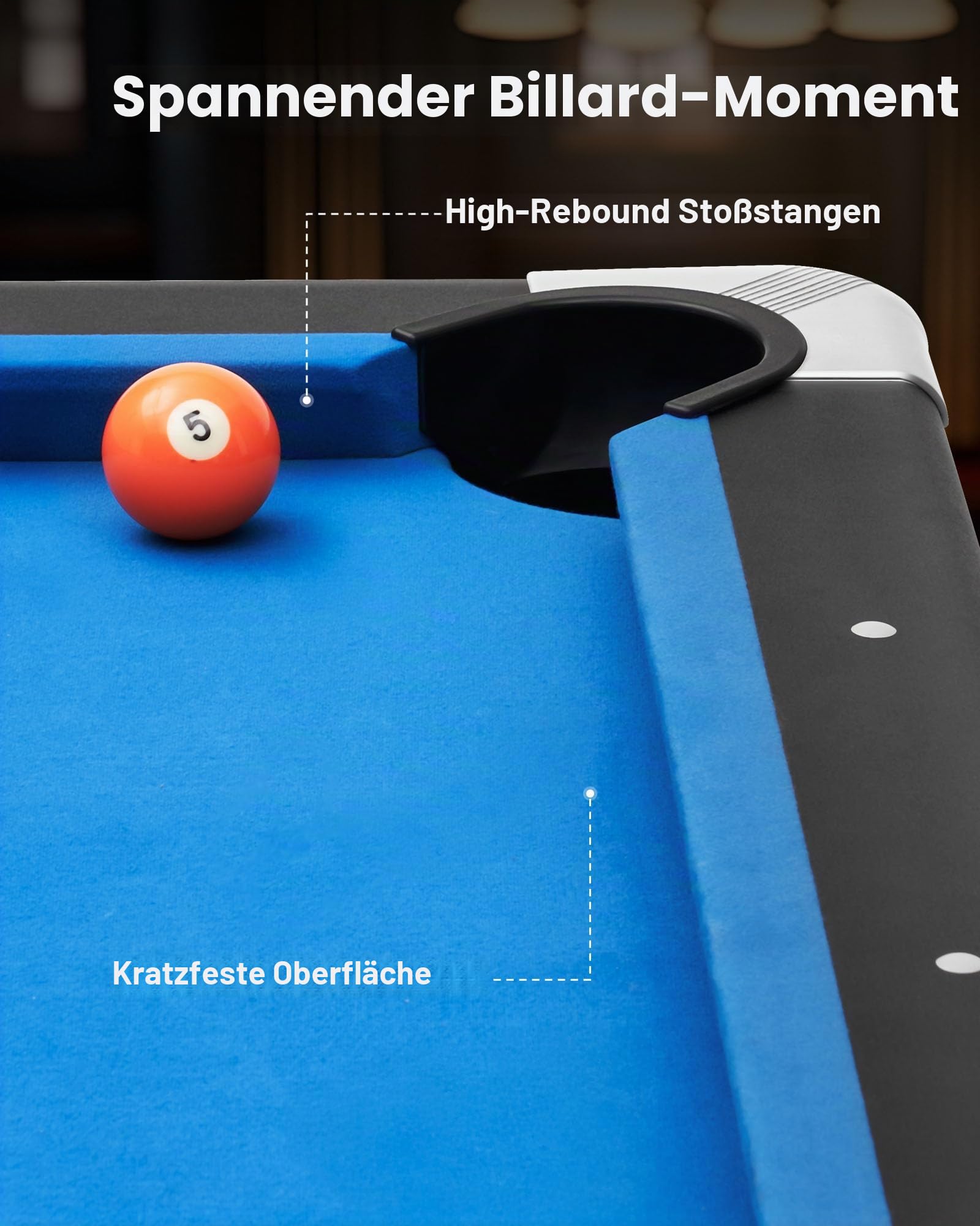 VEVOR Billardtisch 244 cm mit Holzoberfläche, moderner Spieltisch mit verstellbaren Füßen, komplettes Set inkl. Bällen/Queues/Ständer/Kreide/Bürste, für Spielzimmer Freizeiträume Blau