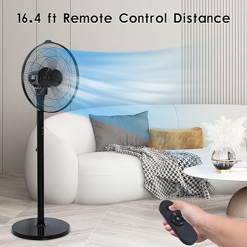 Miniatura 7 de Simple Deluxe Ventilador de pie de 16 pulgadas con base de pedestal, ventilador de pedestal ajustable en altura con control remoto, ventilador de