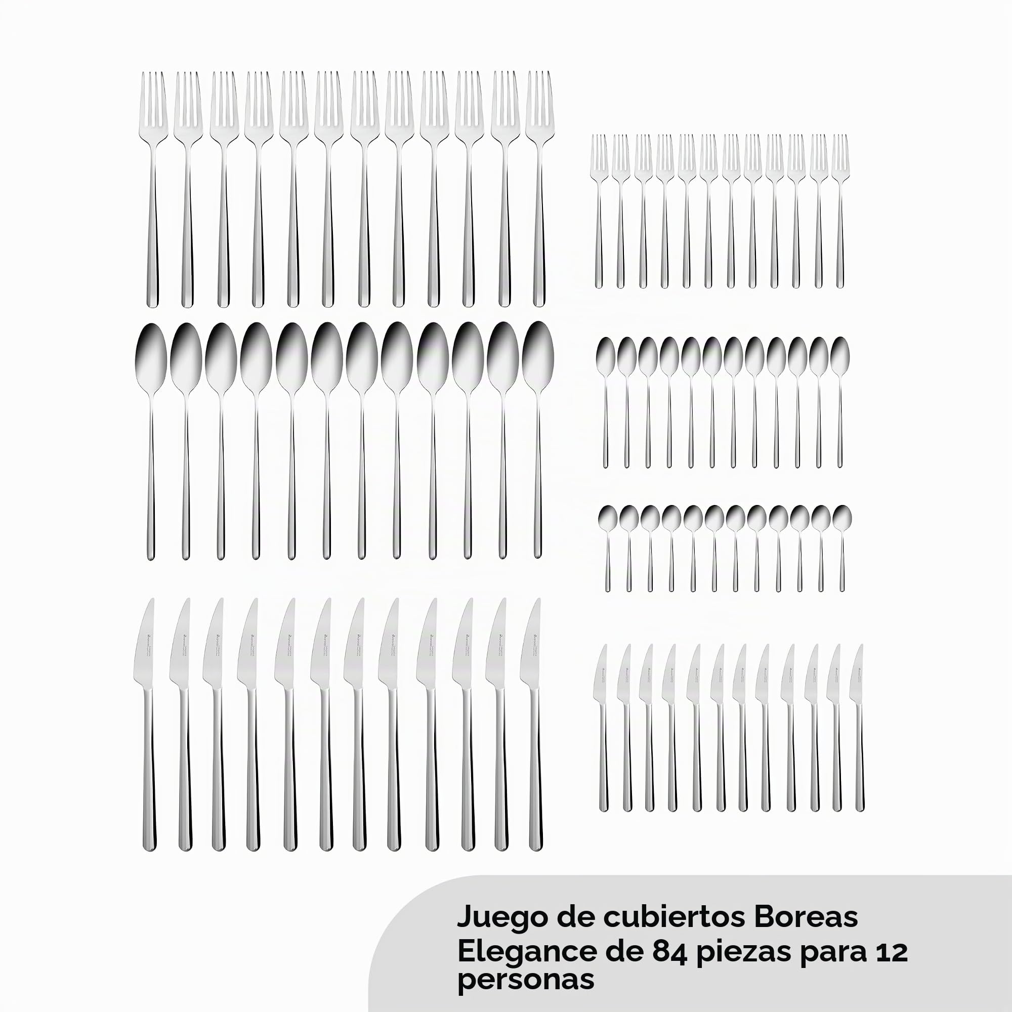 Karaca Boreas - Juego de cubiertos de acero inoxidable 18/10, 84 piezas, para 12 personas, modernos cuchillos, tenedores y cucharas, juego de cubertería inoxidable, apto para lavavajillas, para comida