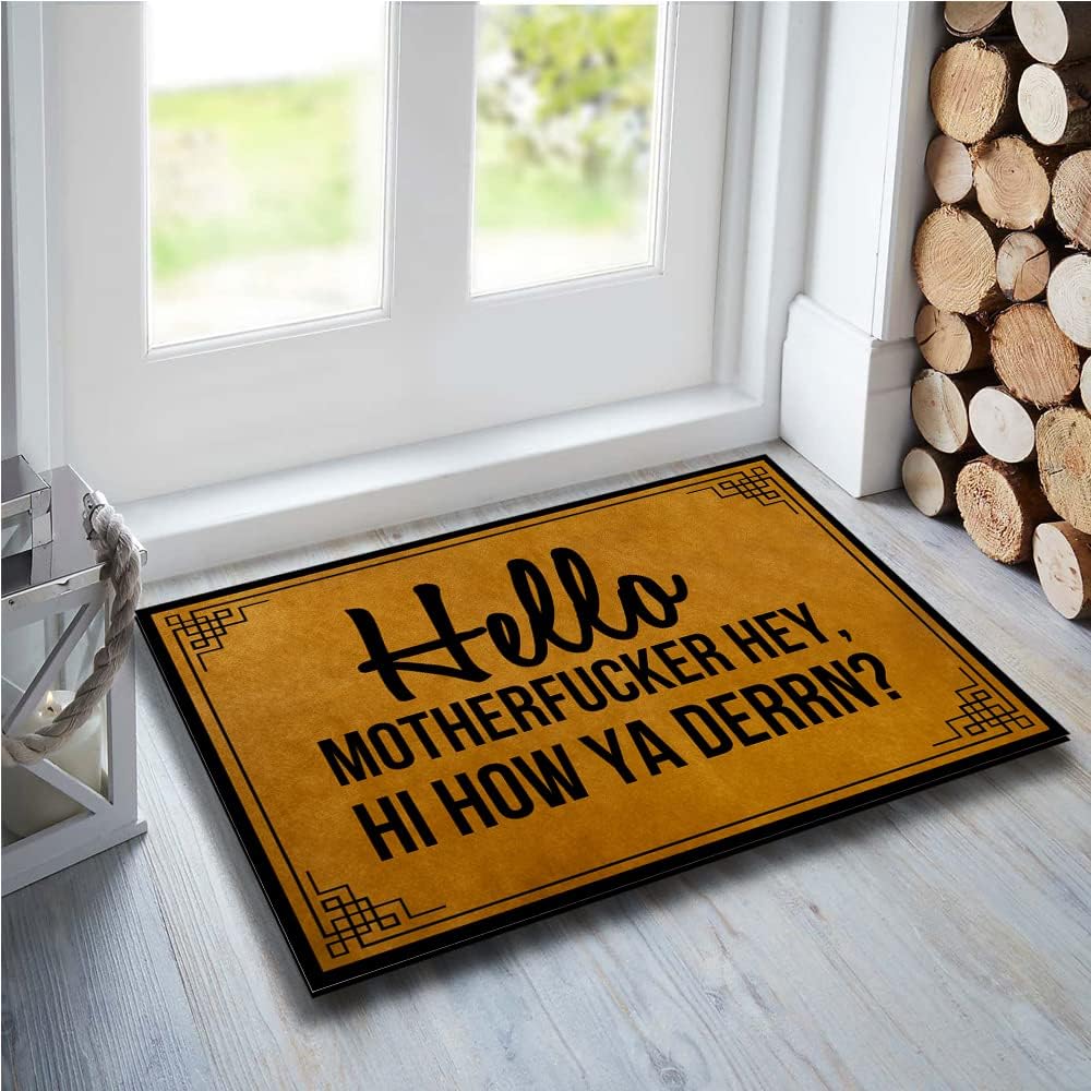 So Hot Funny Door mat Custom Indoor Hello Motherfucker Hey, Hi How Ya Derrn 18X30 Inch Home and Office Decorative Entry Rug Garden/Kitchen/Bedroom Mat Non-Slip Rubber Multicolor 30(L)*18(W) inch