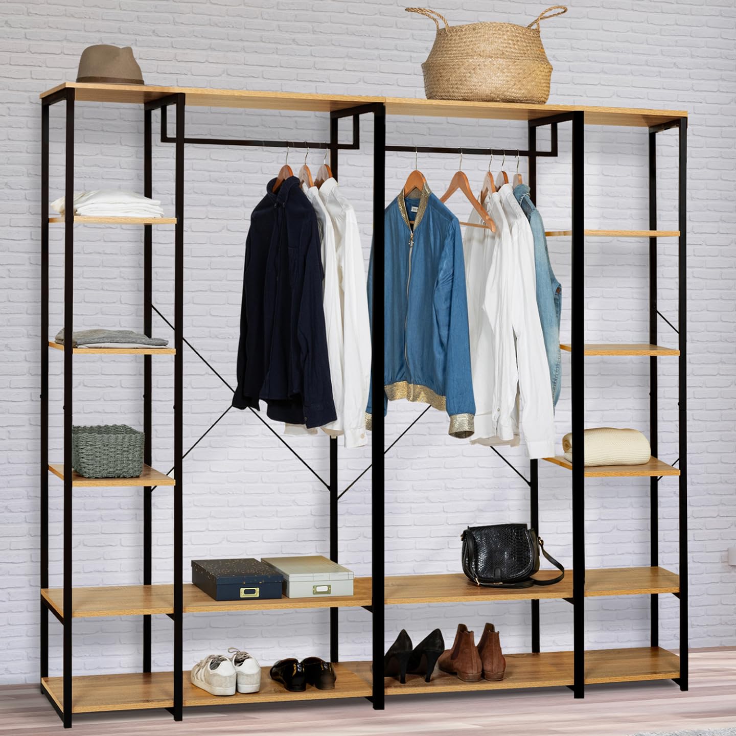 IDMarket - Dressing modulable double penderie étagère L. 180 cm DETROIT design industriel