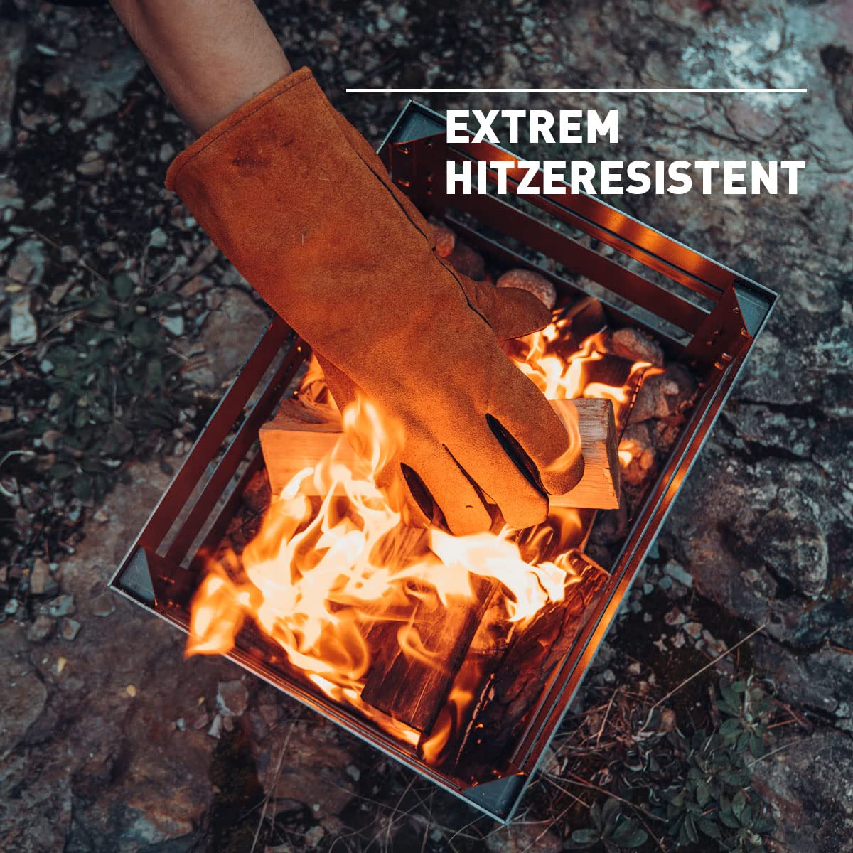 höfats - Grillhandschuhe - Kaminhandschuh aus Leder und Aramid - extrem hitzebeständig - Topfhandschuh, Ofenhandschuh zum Grillen, Kochen und Holz nachlegen - Zertifiziert nach EN 407 und EN 390