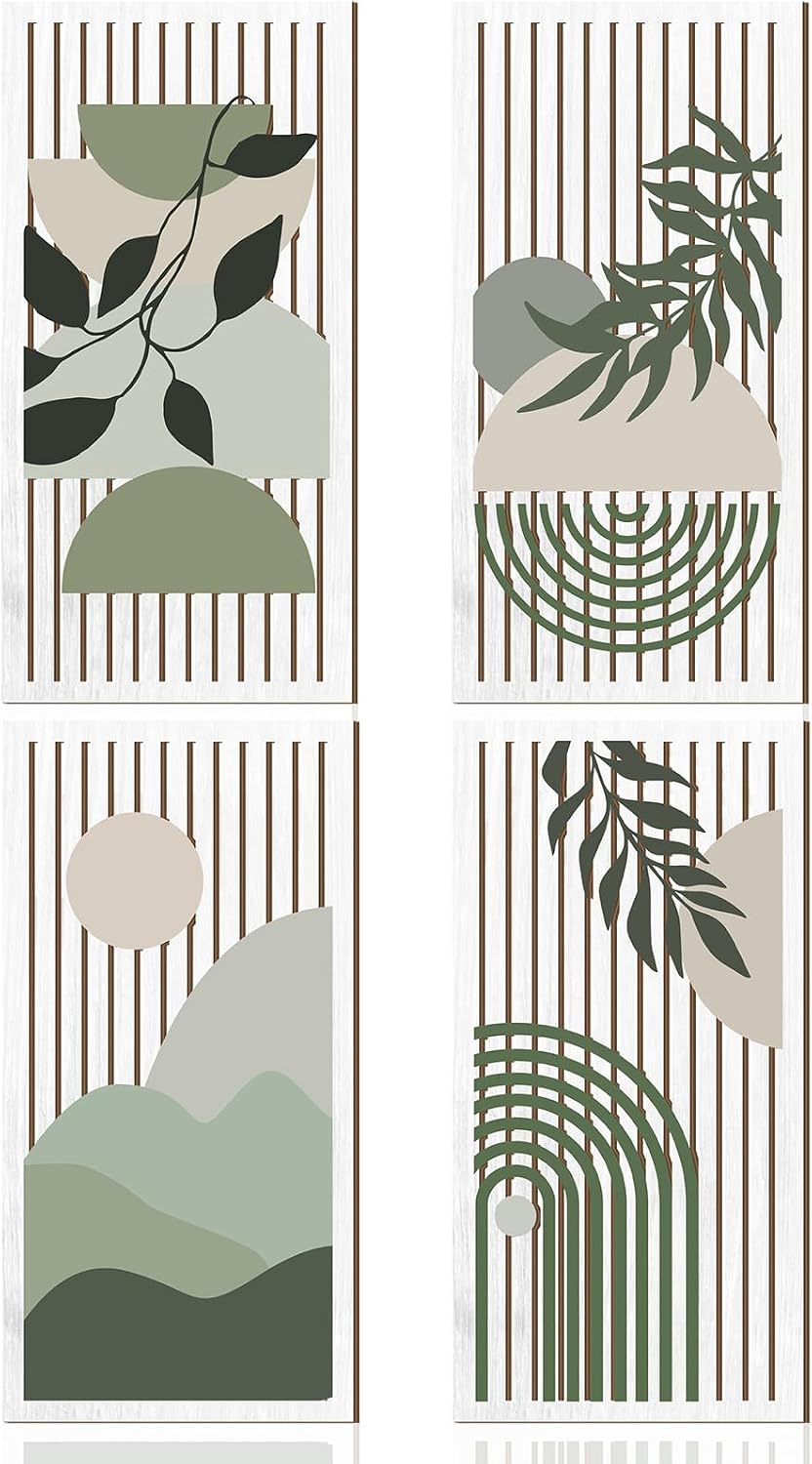 Picture of Amazon.com: Yuntau 4 Pcs Boho Wooden Wall Art Plant Wall Sculptures ...