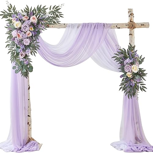 Miniatura 7 de Juego de flores de arco de boda con cortina (paquete de 4)  2 guirnaldas de flores artificiales con 2 telas drapeadas para decoración de cenadores