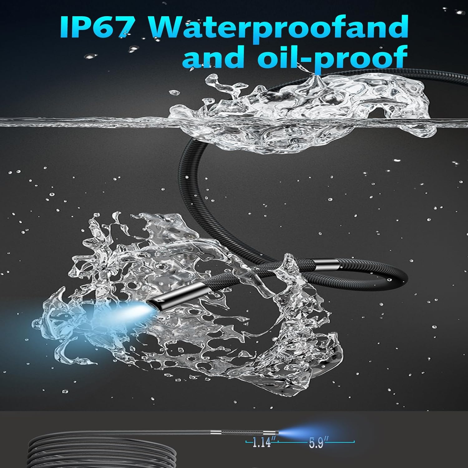 Two-Way Articulating Borescope Camera with Light, 1080P HD Snake Camera with 360° Rotation, 5.01ft IP67 Waterproof for Mechanics & Plumbers, Borescope with Articulating Head for iPhone & Android