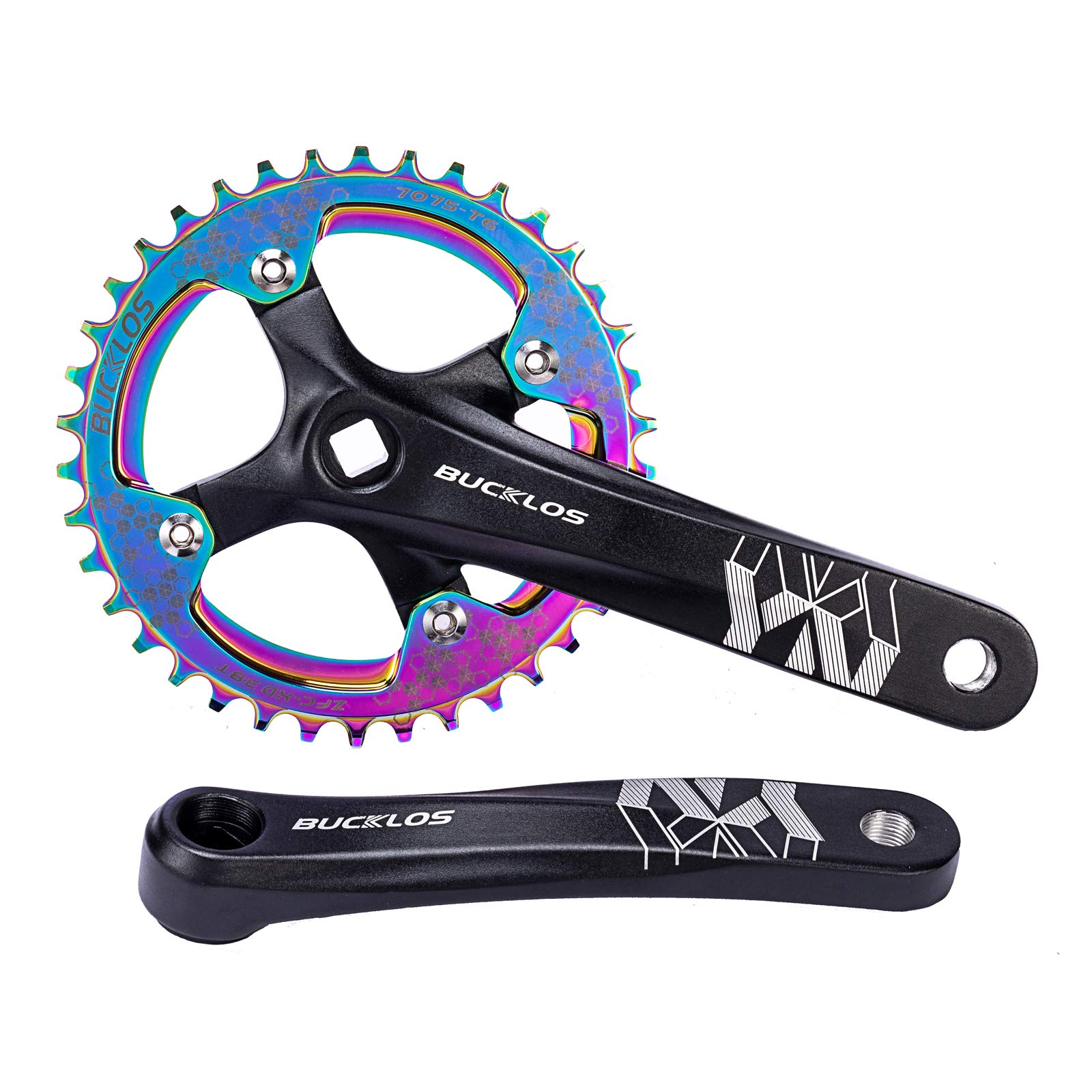 BUCKLOSMTB Mountain Bike Single Speed Square Taper Crankset -170mm Cranksets Bicycle Crank Set with 104BCD 32/34/36/38/40/42T Round/Oval Chainring Fit for Ebike/Commuter Bike