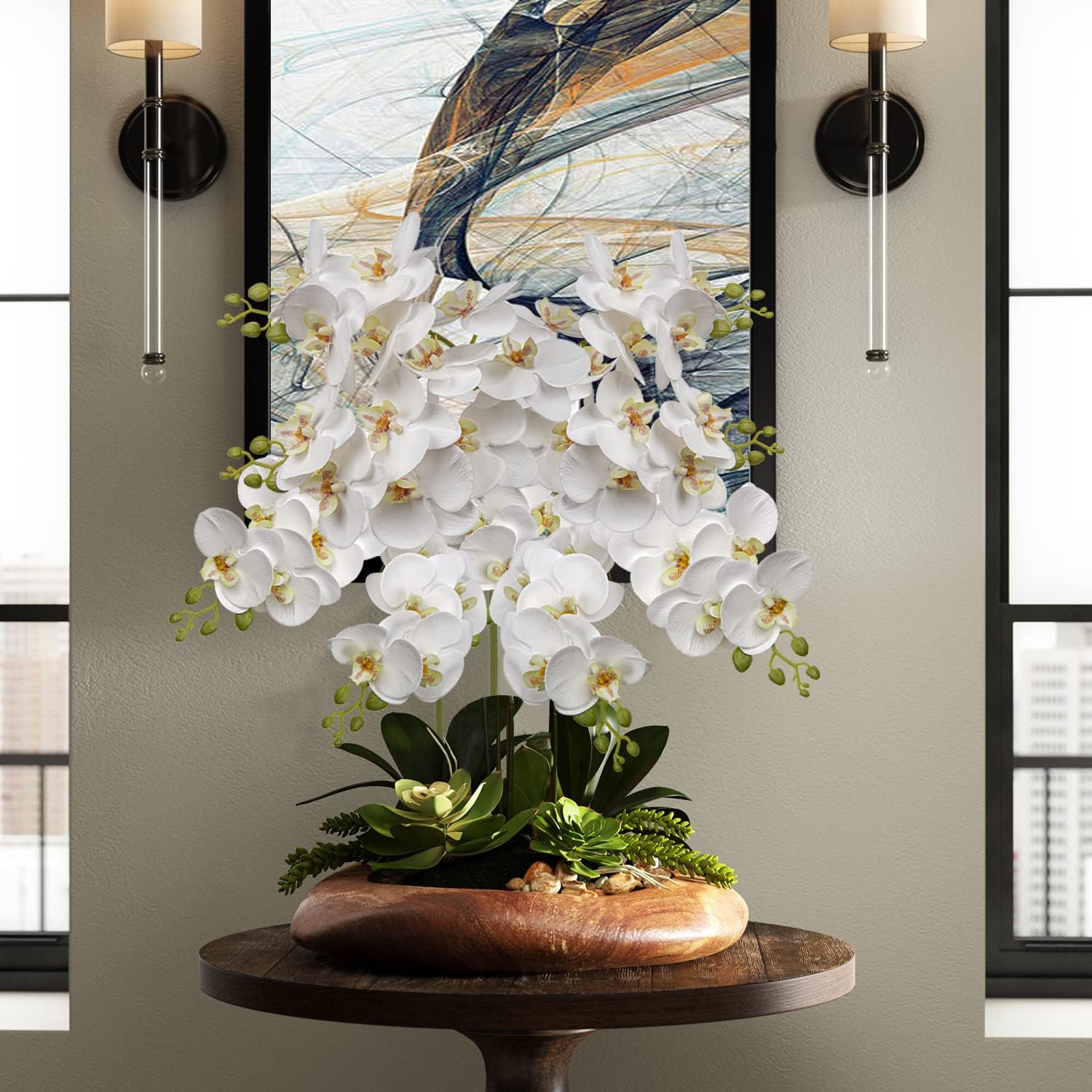 30 Inch White Orchids Artificial Flowers Real Touch Phalaenopsis Spray Artificial Orchid Stems with 12 Orchid Flowers Fake Phalaenopsis Tall Faux Flowers Arrangement for Home Decor Party Wedding Decor