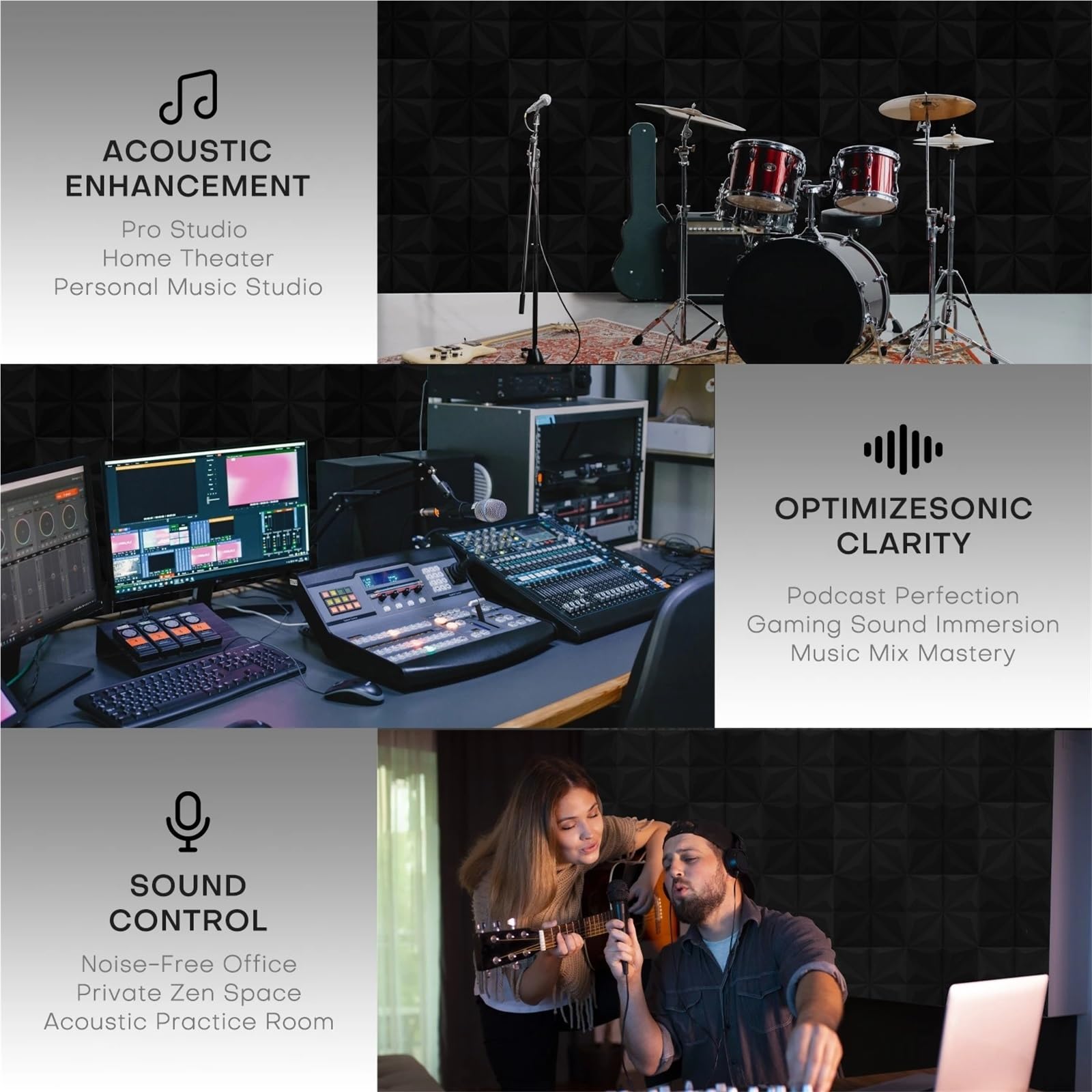 Espuma acústica 12 Uds sonido estudio de música espumas aislamiento ruido insonorizadas paneles Panel pared KTV for el hogar Para amortiguar el sonido