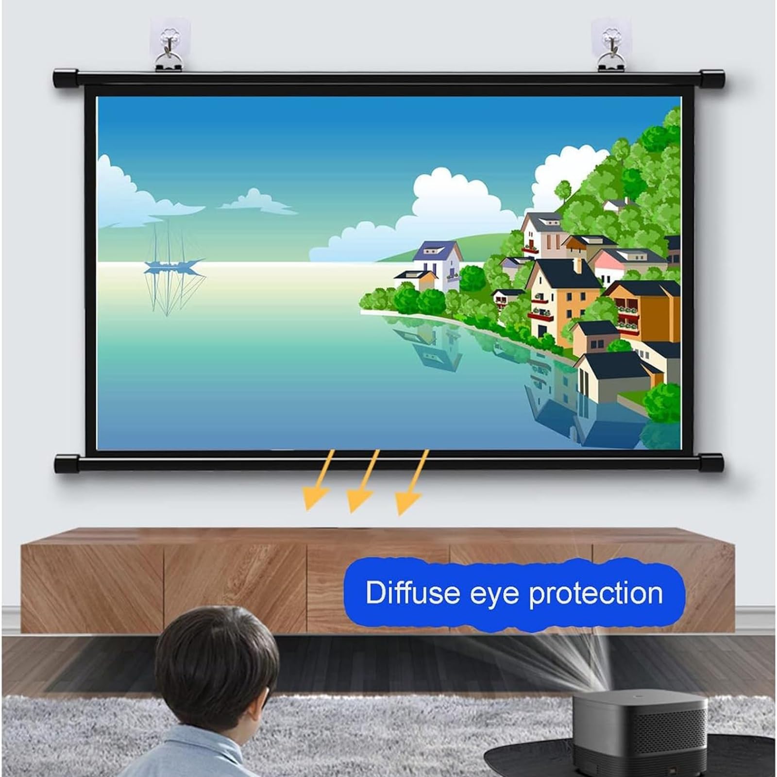 Manuale Telo Proiettore Avvolgibile,Schermo per Proiettore, Telo da Proiezione Interno Esterno, Home Theater Cinema Full HD 3D 4K,per Home Theater, Esterno E Interno, Film(16:9,60")
