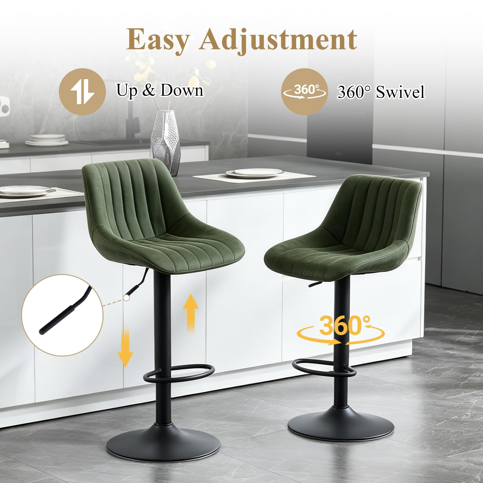 Barhocker höhenverstellbar 2er Set Kunstleder Barstuhl, Olivgrün