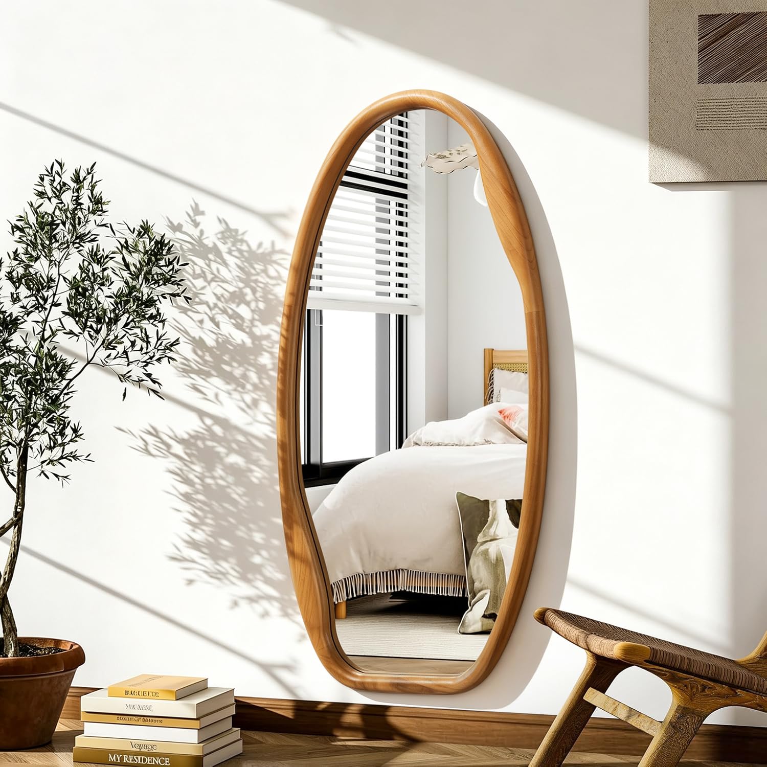 JJUUYOU Espejo Colgante con Marco de Madera de diseño Irregular, tamaño 100x50 cm. Ideal para baños, dormitorios, Salas de Estar, vestidores y entradas.