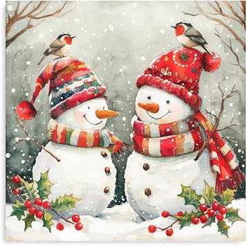 ForJoy Snowman Pictures Christmas Snowman Canvas Wall Art Winter Snowman Decorations for Bedroom and Livingroom 24"X24"X1 Panel