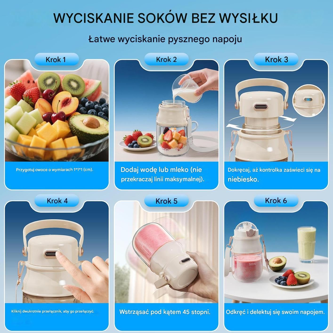 Blender akumulatorowy Elektryczny Mały Shaker Mikser Do Koktajli | Osobisty Blender Kubkowy Sokowirówka Koktajle Proteinowe Kawa Sok Napoje Na Podróż Dom Kuchnia Kemping Piknik Plaża