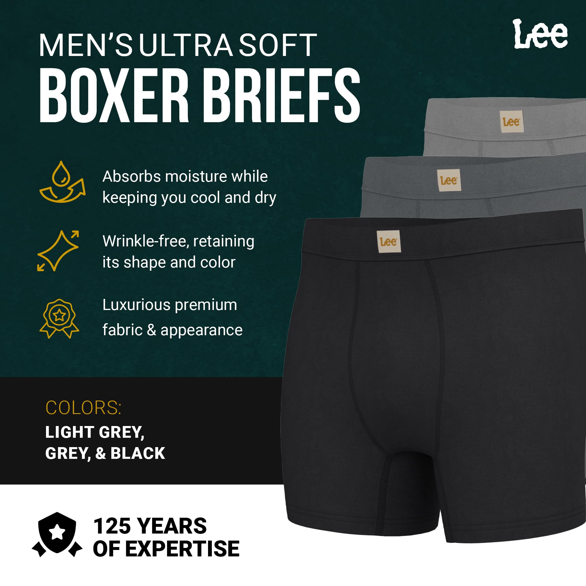 Lee Herren-Boxershorts, weich, kühlend, feuchtigkeitsableitend, atmungsaktiv, Multipack, 6 Stück