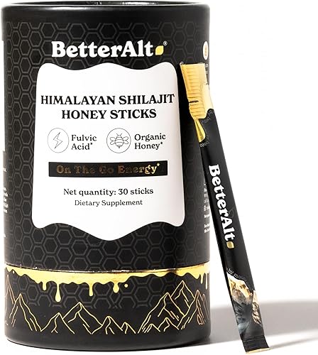 Better Alt Palitos de shilajit puro del Himalaya con miel orgánica, azafrán | Shilajit fácil de consumir | 30 barras para impulso de energía y apoyo