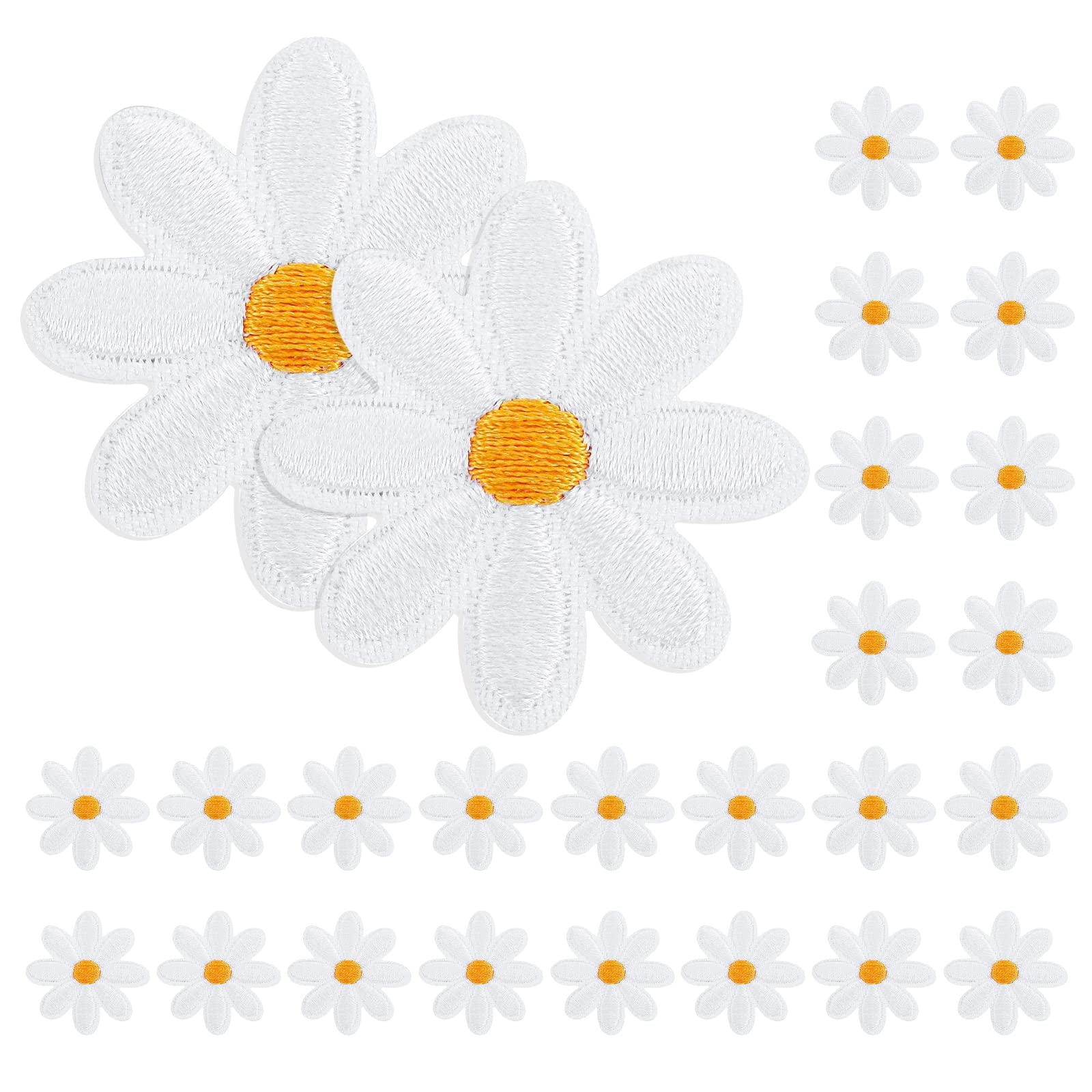AZWOOD Daisy Flower Patch, 24 Pieces Embroidered Patches, Decorative Embroidered Patches for Iron-on or Sew on Clothes, Hat, Jeans, Backpack, Shoes, Bag, DIY Decoration (White)