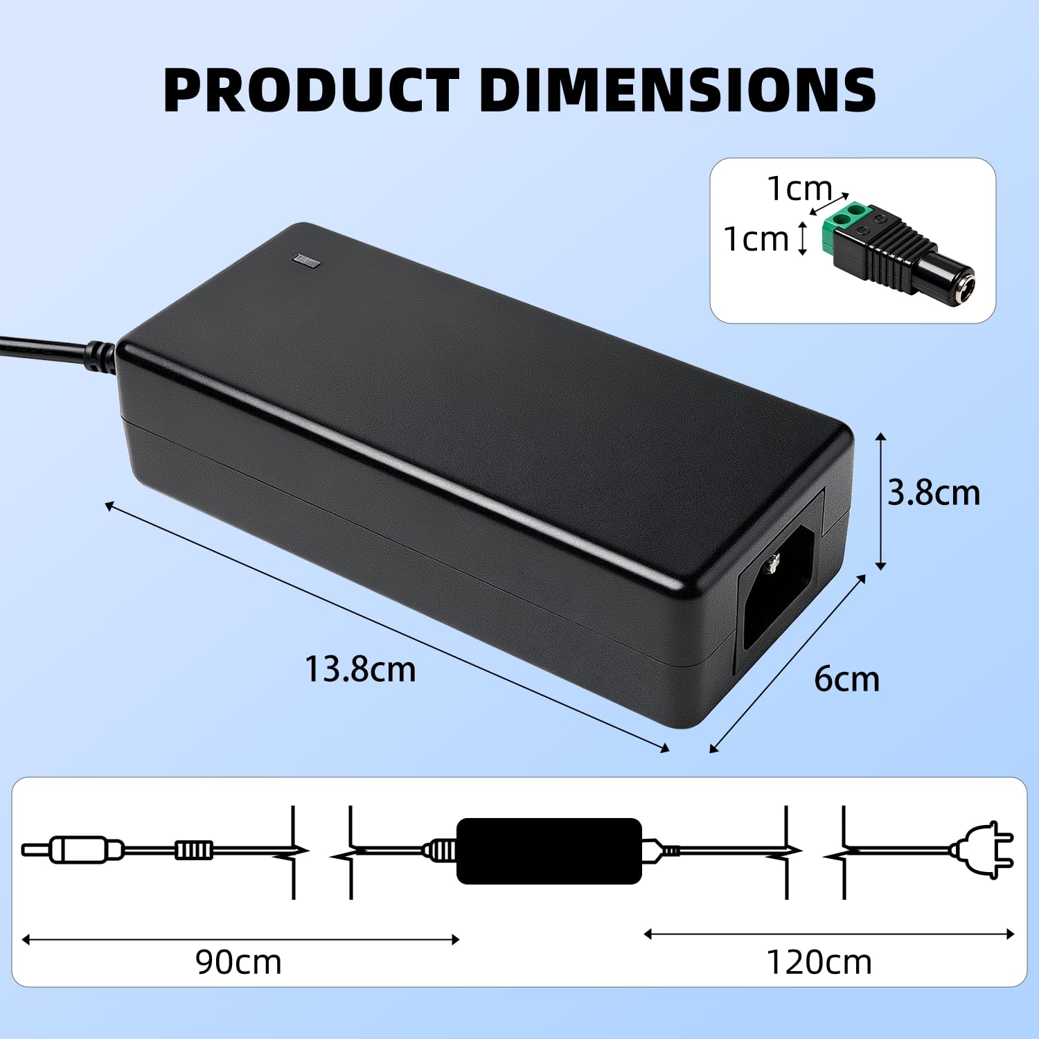 Alimentatore da 24V 6A, Adattatore da 144W 100 – 240V AC a 24V 6 A, Con Connettore Terminale a LED con Presa di Uscita DC da 5,5 x 2,5 mm per Strisce LED
