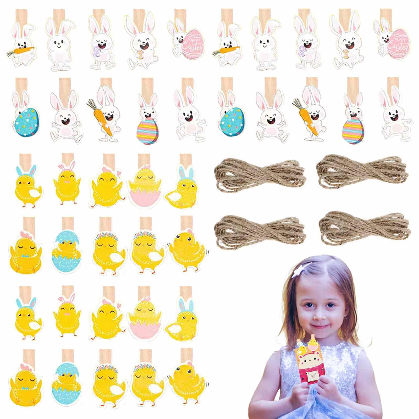Pinzas de Madera para Pascua, Conjunto de Adornos Multifunción con Diseño de Conejos Miniatura