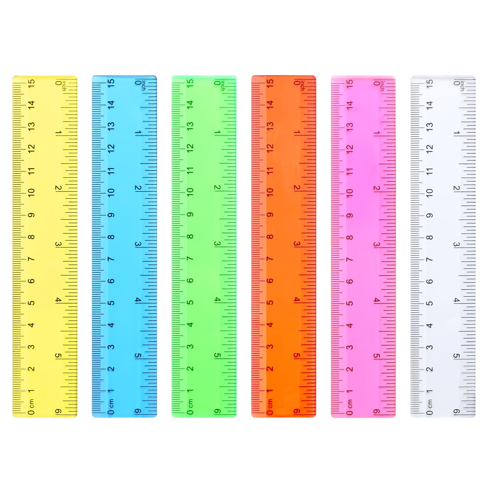 50 Pcs 15cm Rulers, Colorful Clear Plastic Rulerss, 6 inch Rulers 15cm, Straight Shatterproof Transparent Ruler Set for Office School Study Measuring Tool