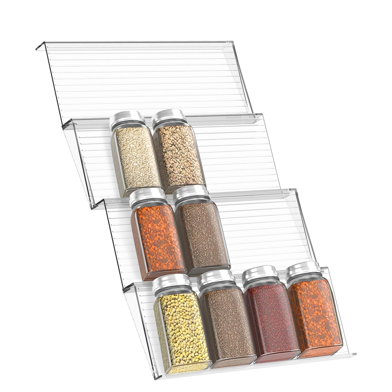 Zhjiutak Spice Drawer Organizer, Clear Plastic Seasoning Jars Drawers Insert,4 Tier Kitchen Spice Rack Tray Space Saving for Drawer Countertop Kitchen Cabine(4 Tier)