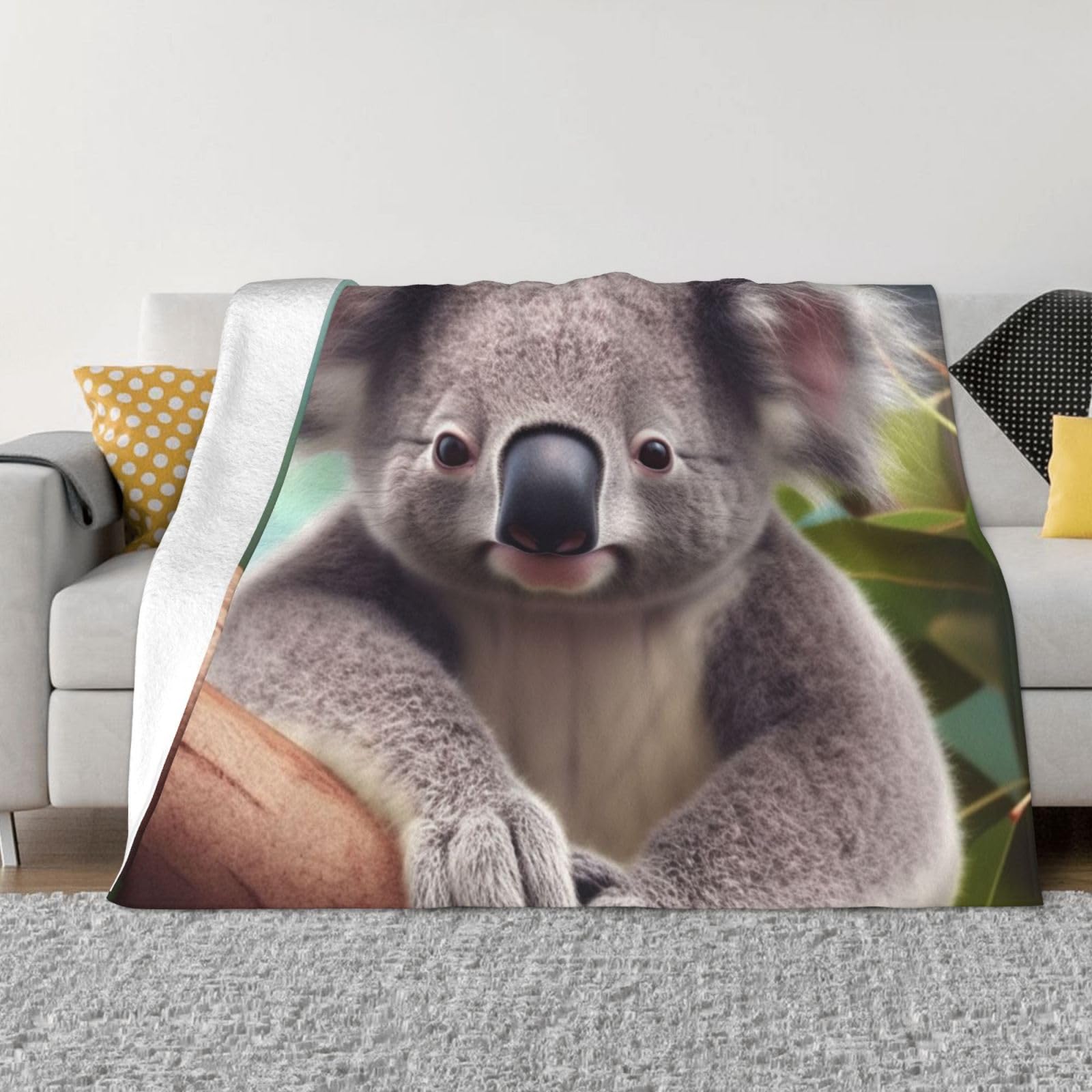 KLOPH Cute Koala Throw Blanket 60"x50" Flannel Fluffy Warm Blanket for Couch, Reversible Plush Blankets for Bed, Comfy Fuzzy Blanket for Sofa, Plush Lightweight-Blankets for All Season