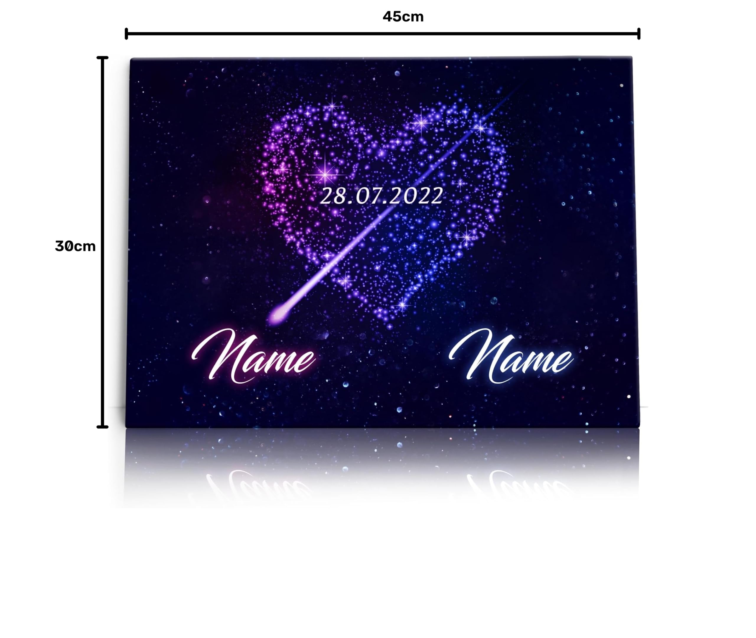 Liebesleinwand Individuelles Wandbild | Jahrestag, Hochzeitstag Geschenke für Frauen | Leinwand mit Namen und Datum gestalten | Mitten ins Herz