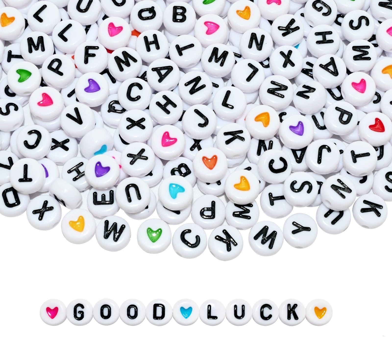 Amaney 1200pcs A-Z Letter and Colorful Heart Beads Kit for Jewelry Making Bracelets Necklaces Key Chains, 4x7mm, Acrylic
