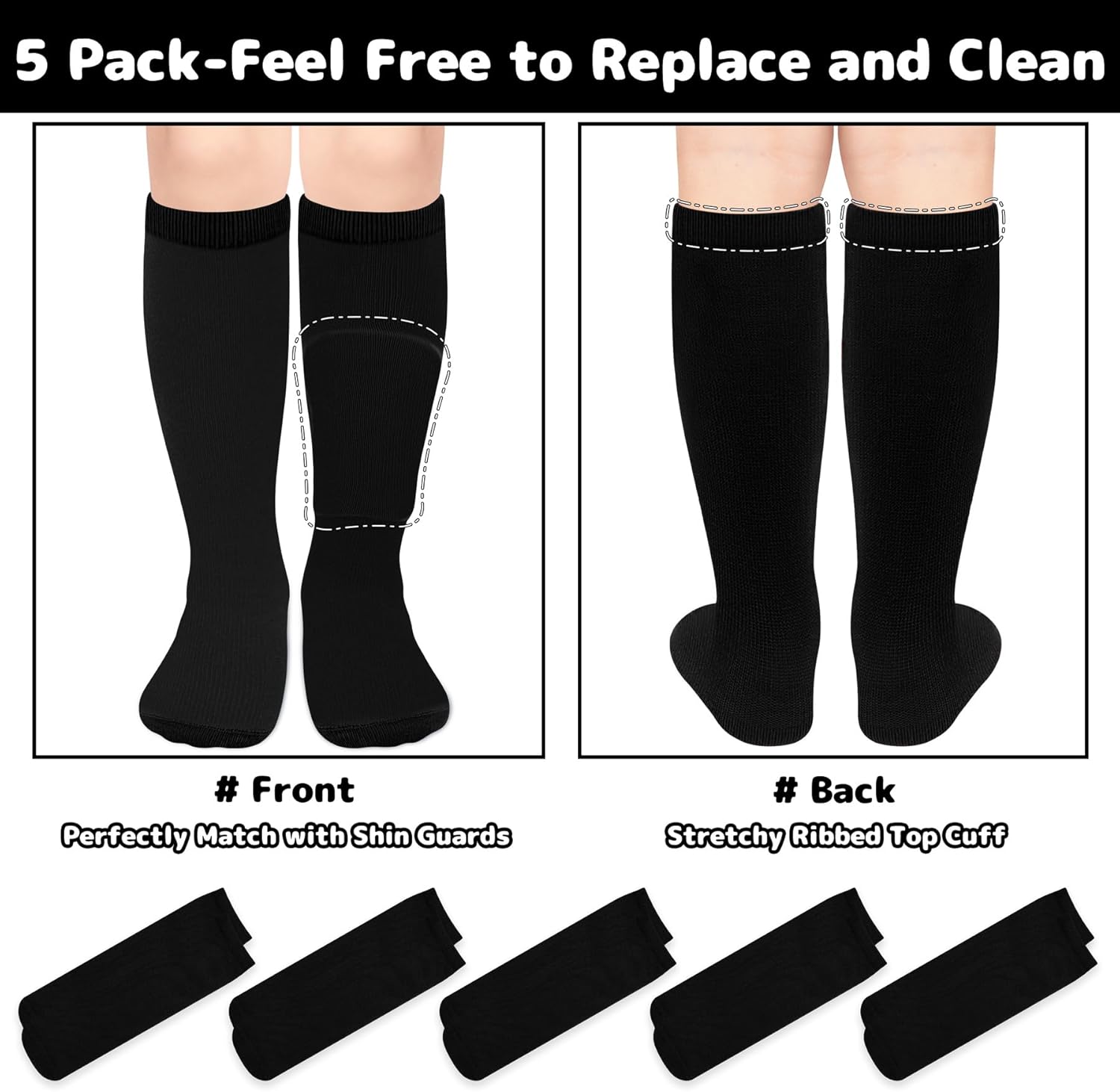 Olreco 5 Pack Toddler Kids Soccer Socks Youth Baseball Socks Youth Boys Girls Knee High Softball Football Accessories Cotton - Image 2
