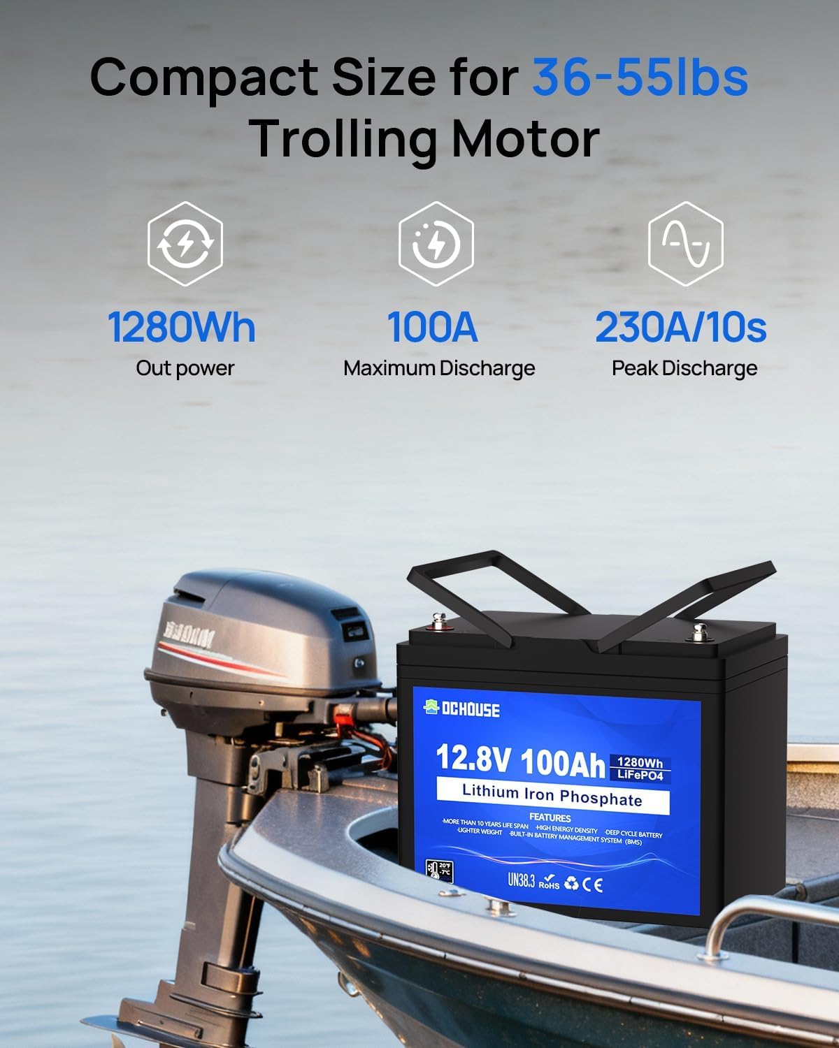 DCHOUSE Bluetooth LiFePO4 12V 100Ah Lithium Batterie mit 100A BMS, Bis zu 15000 Zyklen, 1280Wh Lithium Akku, für Trolling Motor,Wohnmobile, Solaranlage, Wohnwagen, Boot, Camping,Off-Grid-Systeme